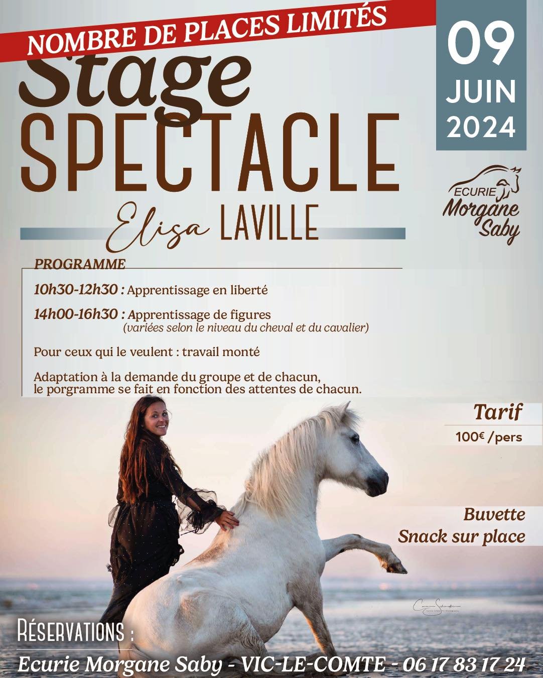 Stage Spectacle avec Elisa Laville à l’Écurie Morgane Saby Le 9 juin 2024, l’Écurie Morgane Saby accueillera un stage exceptionnel ...